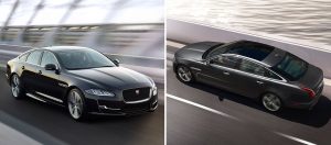 Jaguar XJ Seitenansicht Straße Fahrt Panoramadach Front