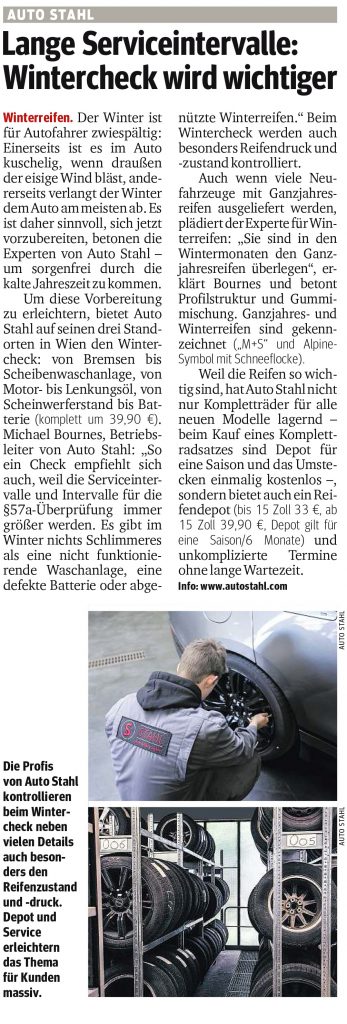 Presseartikel, Auto Stahl Artikel Kurier am 04.10.2018, Lange Serviceintervalle: Wintercheck wird wichtiger