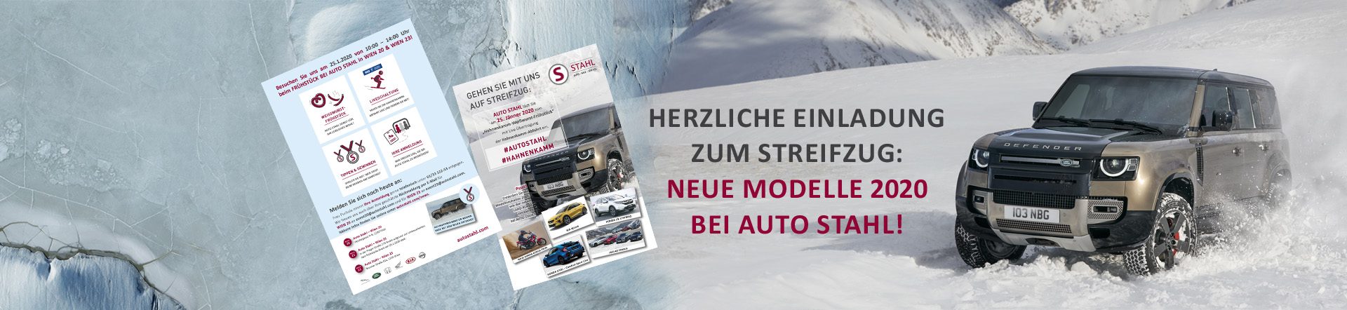 Header zur Ankündigung des Events: Am 25.1.2020 findet in WIEN 20 und WIEN 23 das Frühstück bei Auto Stahl statt.