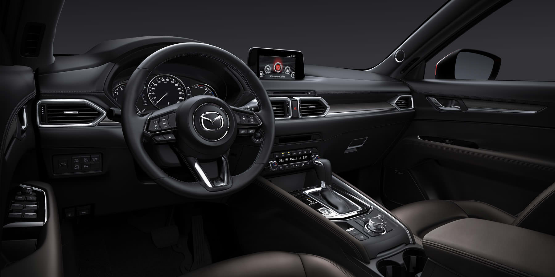 Mazda CX-5 bei Auto Stahl Modellabbildung, Blick in den Innenraum, Fahrerseite plus Lenkradansicht