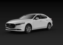 Mazda3 Sedan schräge Heckansicht Modellfarbe weiß
