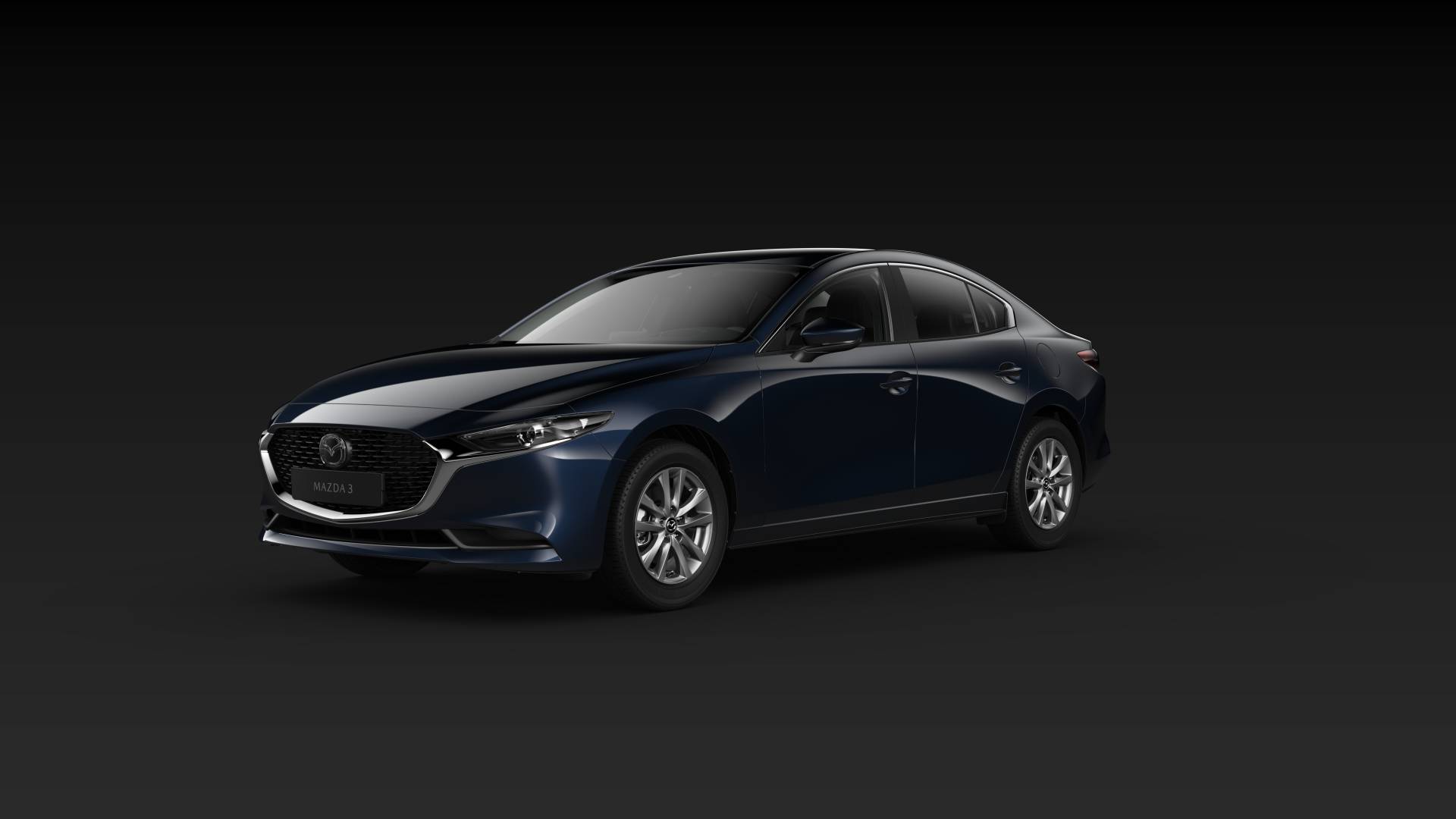 Mazda3 Sedan bei Auto Stahl schräge Heckansicht Modellfarbe blau