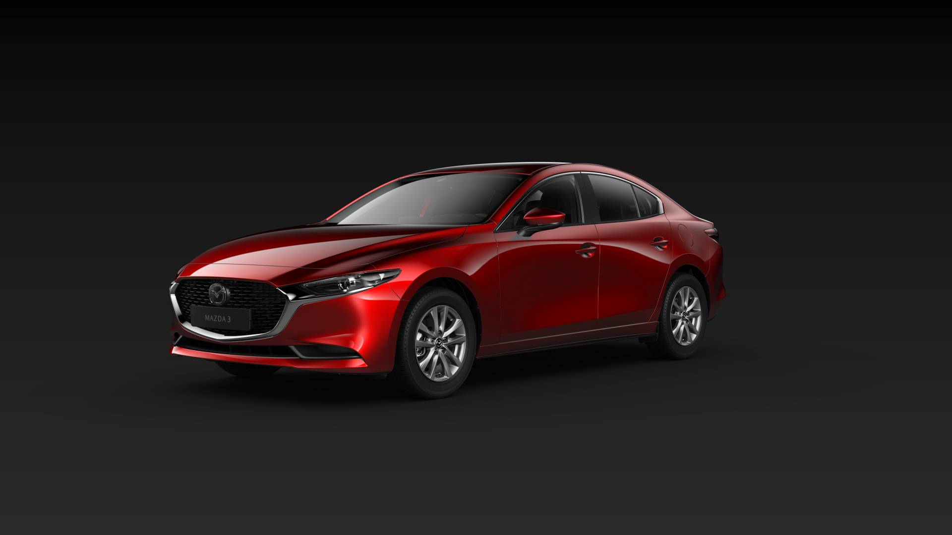Mazda3 Sedan bei Auto Stahl schräge Heckansicht Modellfarbe rot