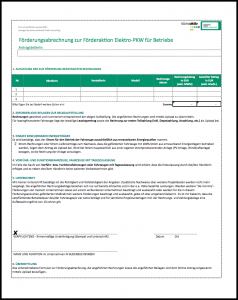 E-Mobility Formular zur Förderungsabrechnung für Betriebe